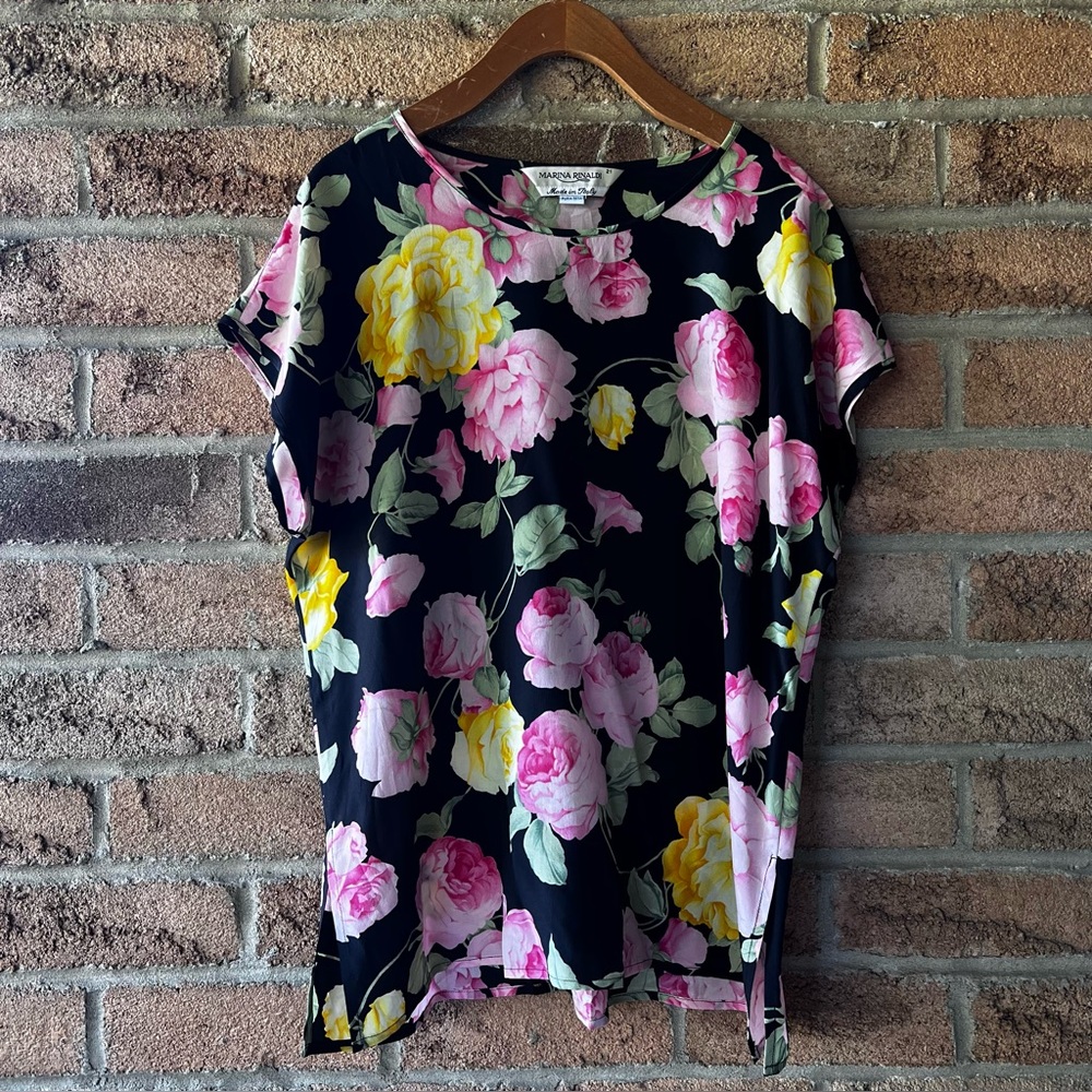 Marina Rinaldi | Black Floral Italian made SILK Blouse